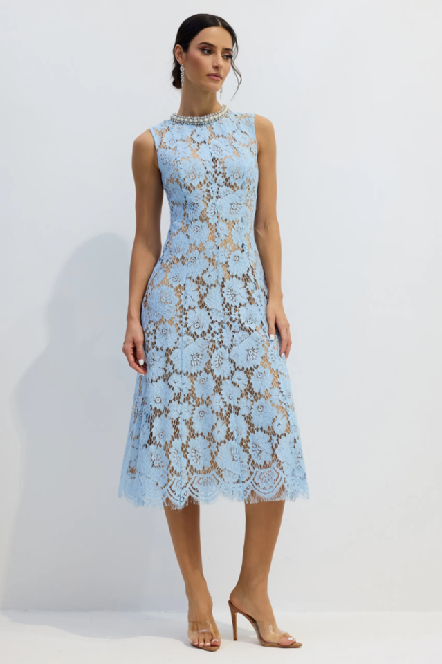 Ariana Floral Lace Sleeveless Midi Dress | Dress In Beauty