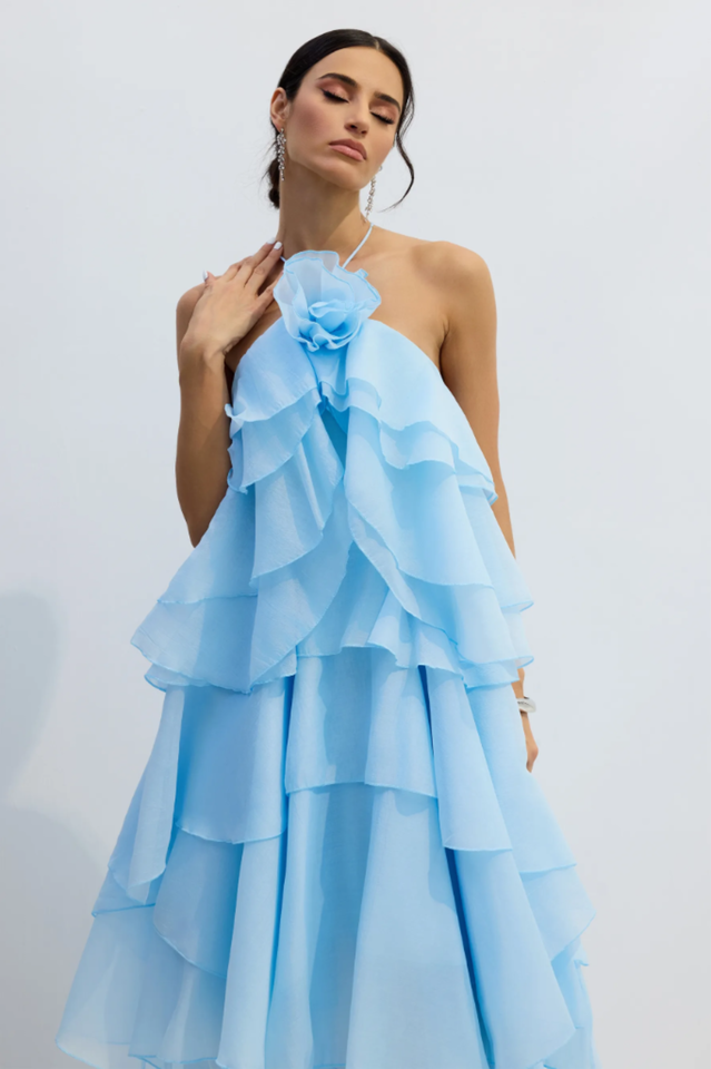 Sibley Halterneck Tiered Ruffle Maxi Dress | Dress In Beauty
