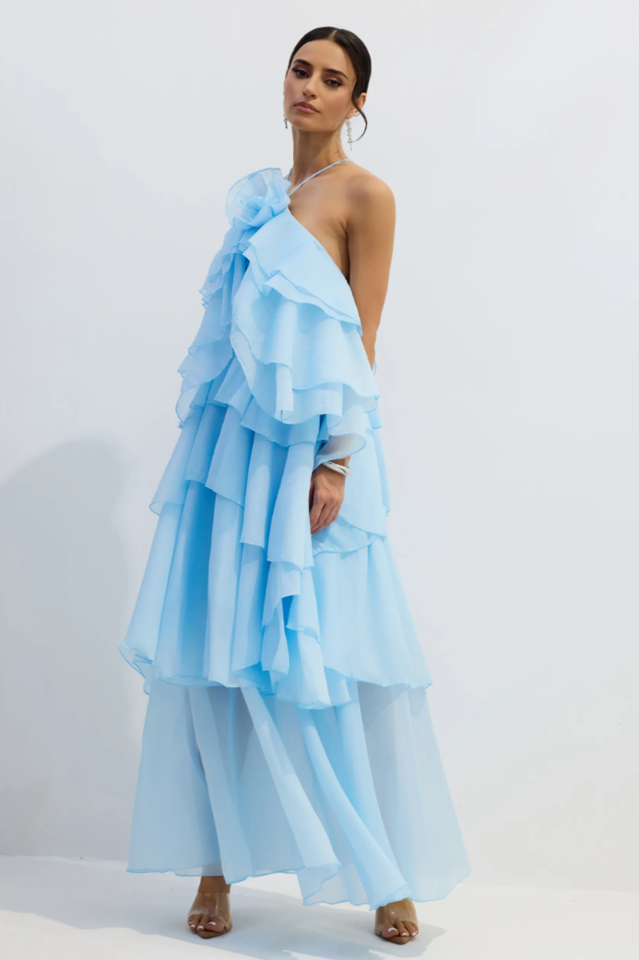 Sibley Halterneck Tiered Ruffle Maxi Dress | Dress In Beauty