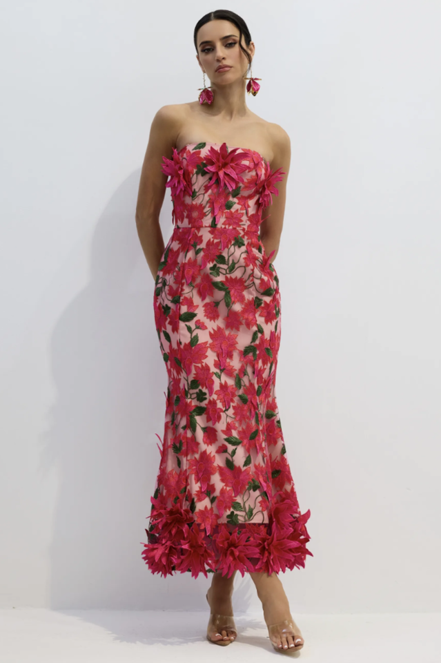 Gloria Floral Embroidery Strapless Maxi Dress | Dress In Beauty