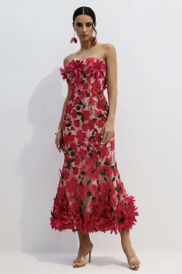 Gloria Floral Embroidery Strapless Maxi Dress | Dress In Beauty