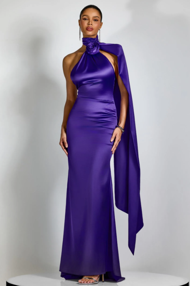 Verna Halter Floral Maxi Satin Dress | Dress In Beauty