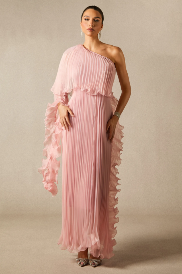 Khloe One Shoulder Pleated Ruffle Maxi Dress | Dress In Beauty