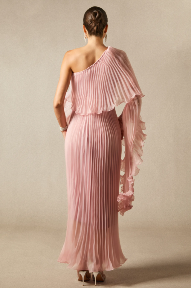 Khloe One Shoulder Pleated Ruffle Maxi Dress | Dress In Beauty