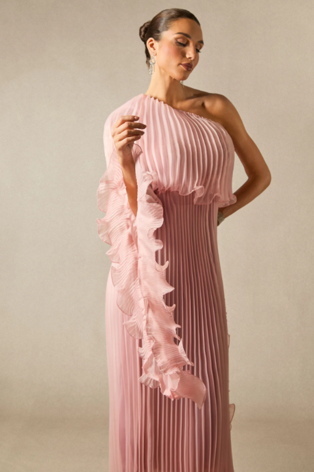 Khloe One Shoulder Pleated Ruffle Maxi Dress | Dress In Beauty