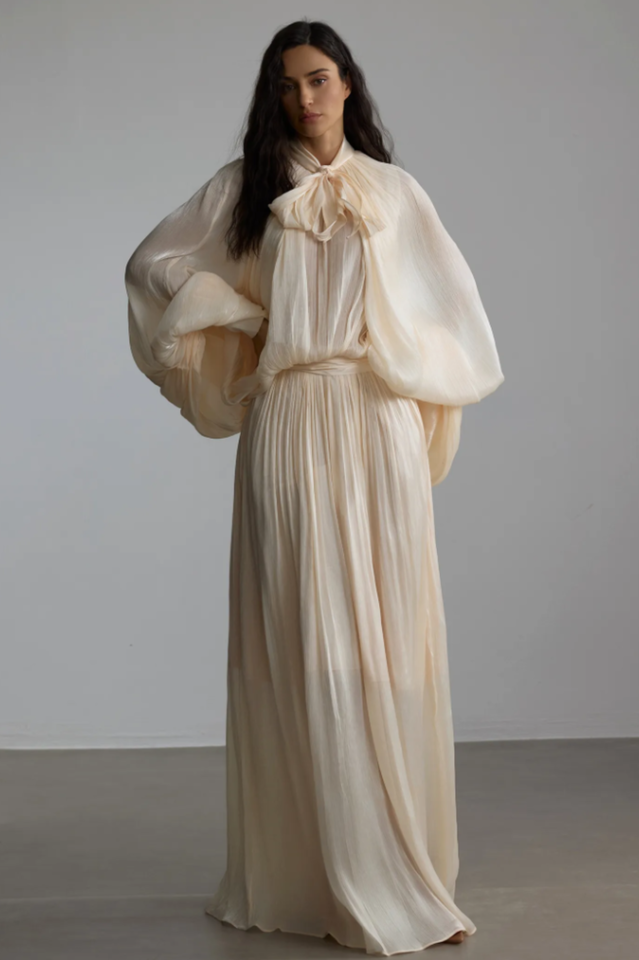 Eliza Tie Neck Puff Sleeve Maxi Dress | Dress In Beauty