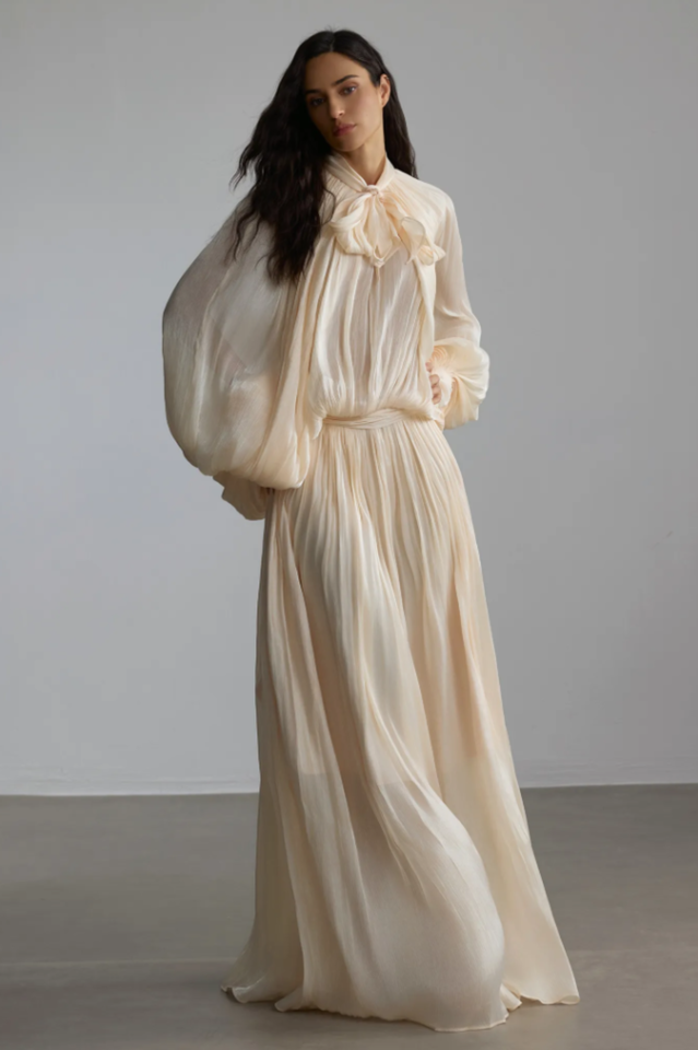 Eliza Tie Neck Puff Sleeve Maxi Dress | Dress In Beauty