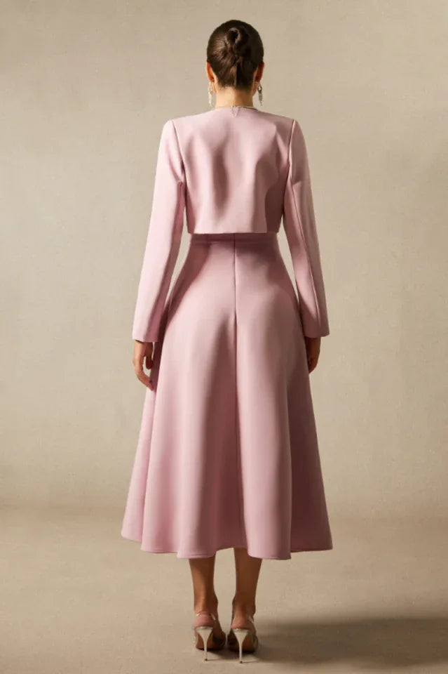 Women's Cropped Jacket Midi Dress Set - View 6 | WEUXS