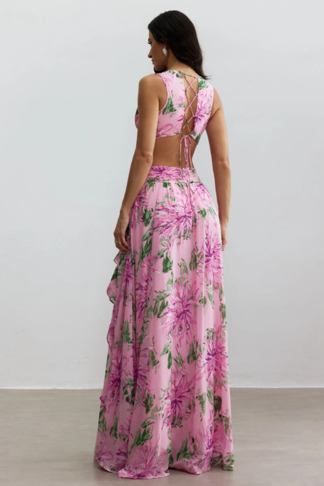 Anila Printed Pleated Ruffle Maxi Dress | Dress In Beauty