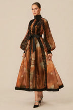 Abstract Print Midi Dress with Lace Trim - View 6 | WEUXS