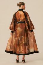 Abstract Print Midi Dress with Lace Trim - View 7 | WEUXS