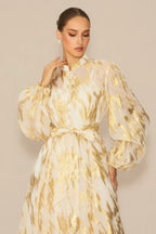 Aitana Metallic Print Maxi Dress with Belt - View 8 | WEUXS