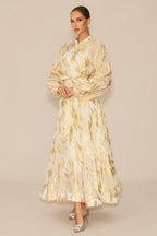 Aitana Metallic Print Maxi Dress with Belt - View 12 | WEUXS