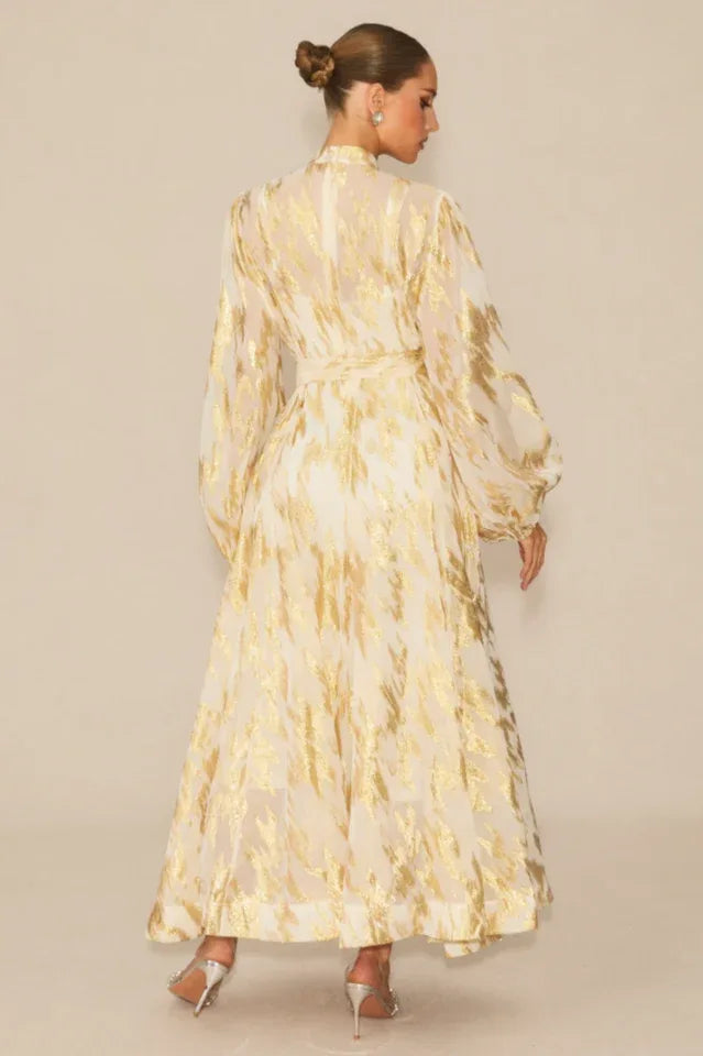 Aitana Metallic Print Maxi Dress with Belt - View 13 | WEUXS