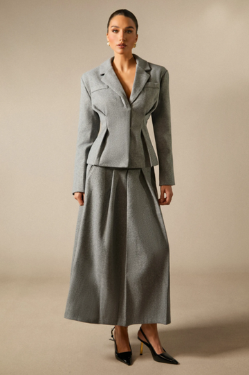 Georgia Lapel Blazer Midi Skirt Set