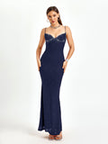 rhinestone beaded bustier mermaid bodycon dress#color_navy