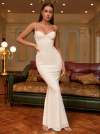 backless rhinestone beaded bustier mermaid dress#color_beige