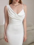 mermaid hem ruched ribbon trim prom dress#color_white