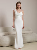 ruched mermaid hem ribbon trim prom dress#color_white