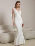 mermaid hem ribbon trim ruched prom dress#color_white
