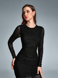 Round Neck Ruched Mesh Maxi Dress - View 6 | WEUXS