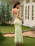 backless ruched floral print bodycon cami dress#color_greenf
