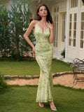 backless floral print ruched bodycon cami dress#color_greenf