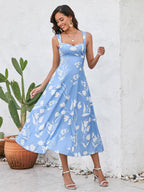 floral print ruched backless midi dress#color_blue