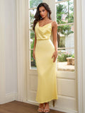 Backless Zipper Back Ruched Bodycon Maxi Dress#color_yellow