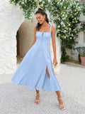 Maxi dress with tie front and side slit - View 22 | WEUXS