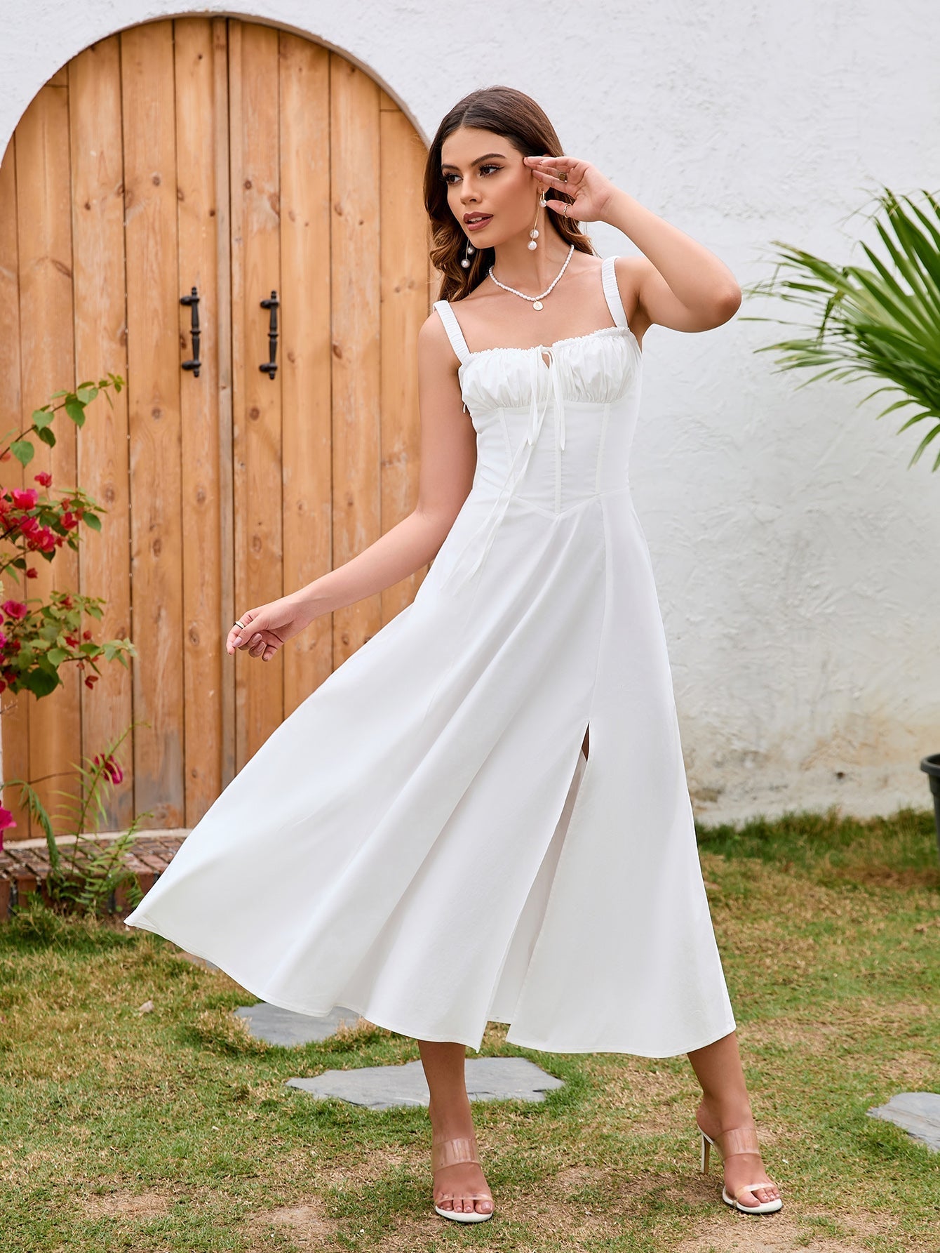 Maxi dress with tie front and side slit - View 15 | WEUXS