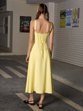 split thigh ruched bust cami dress#color_yellow