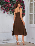 split thigh cami ruched bust dress#color_brown