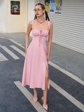 Midi dress with ruched bust and split thigh - View 12 | WEUXS