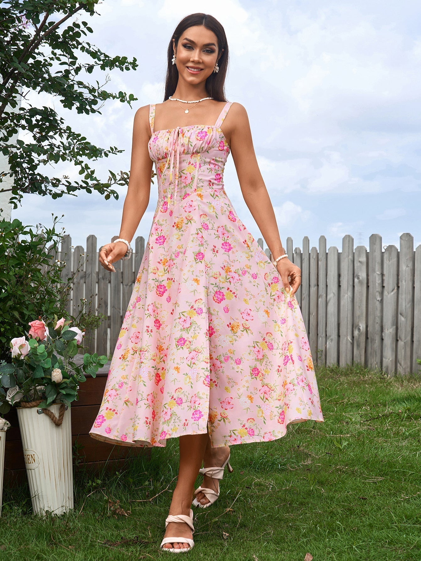 Midi dress with ruched bust and split thigh - View 66 | WEUXS