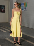 cami split thigh ruched bust dress#color_yellow