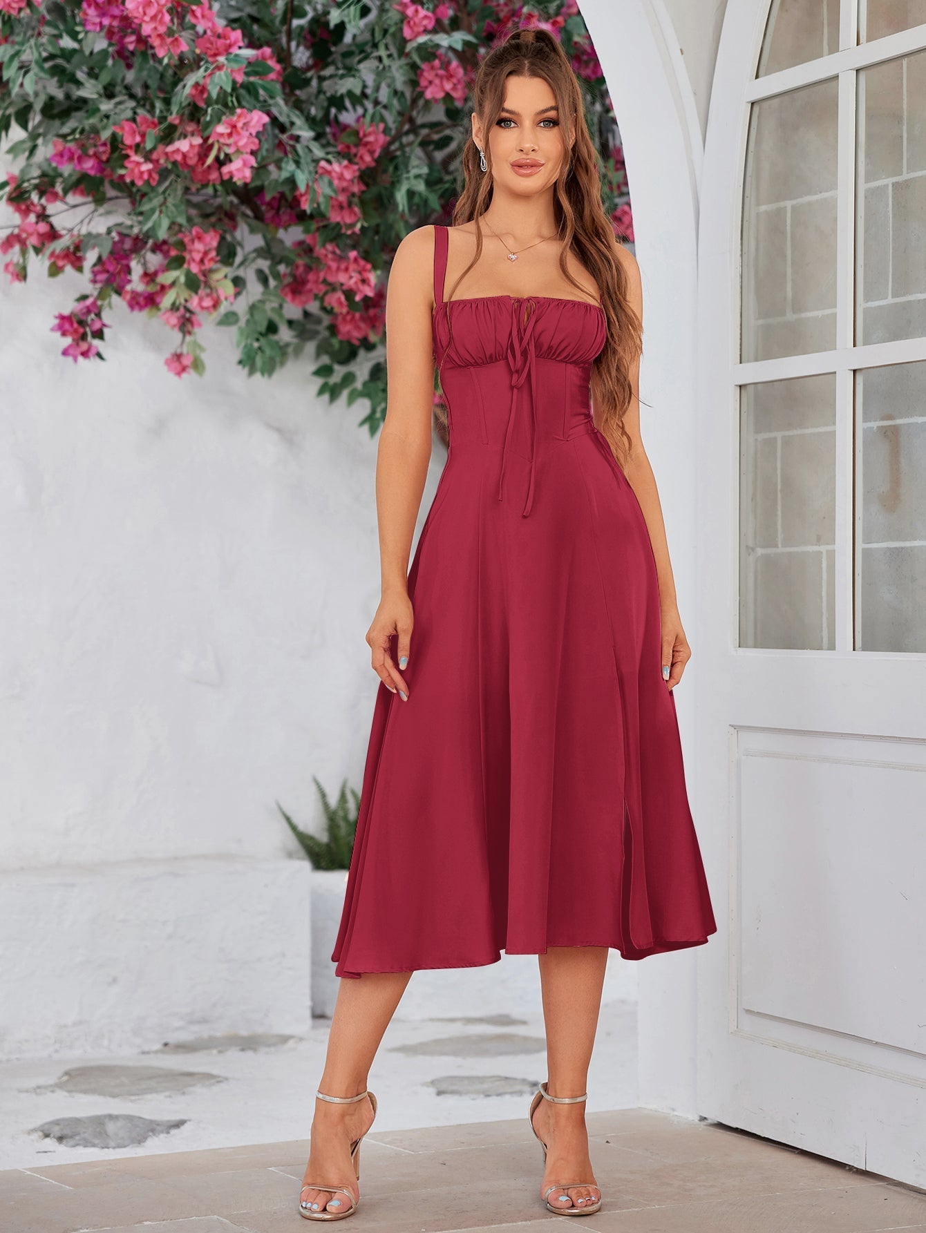 Midi dress with ruched bust and split thigh - View 29 | WEUXS