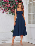 split thigh cami ruched bust dress#color_navy
