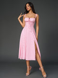 Midi dress with ruched bust and split thigh - View 77 | WEUXS