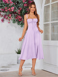 Midi dress with ruched bust and split thigh - View 53 | WEUXS