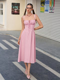ruched bust split thigh cami dress#color_pink