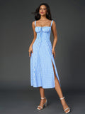 Midi dress with ruched bust and split thigh - View 79 | WEUXS