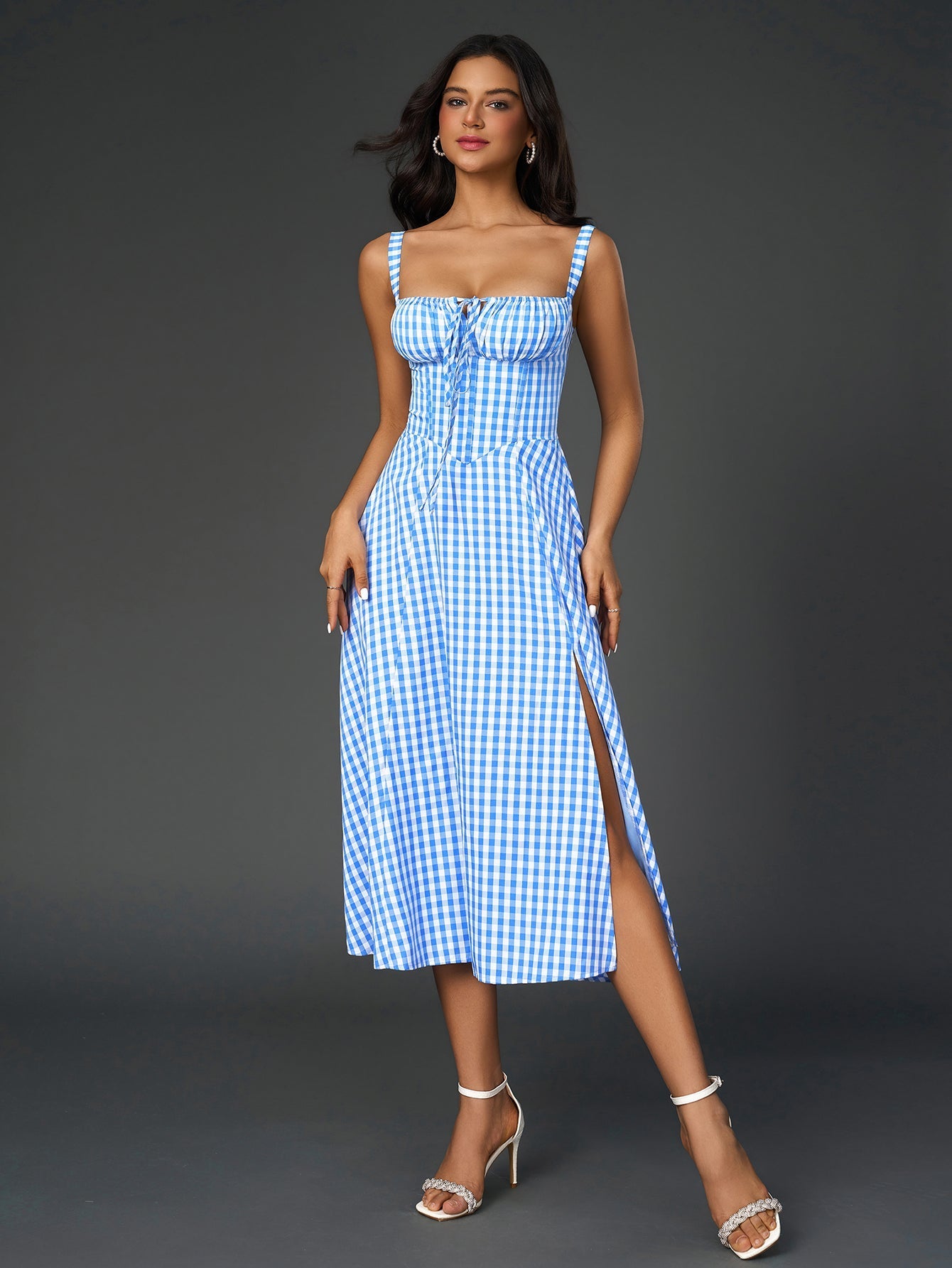Midi dress with ruched bust and split thigh - View 79 | WEUXS