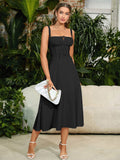 ruched bust split thigh cami dress#color_black
