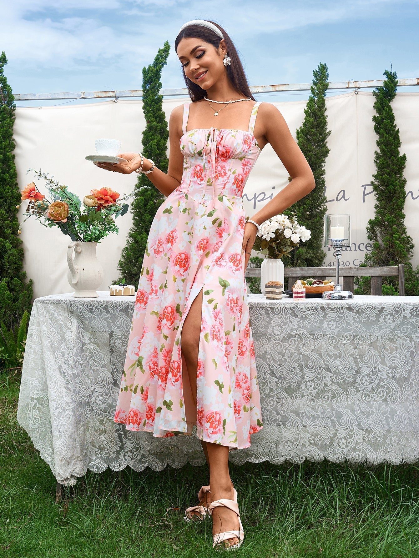 Midi dress with ruched bust and split thigh - View 67 | WEUXS
