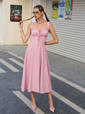ruched bust cami split thigh dress#color_pink
