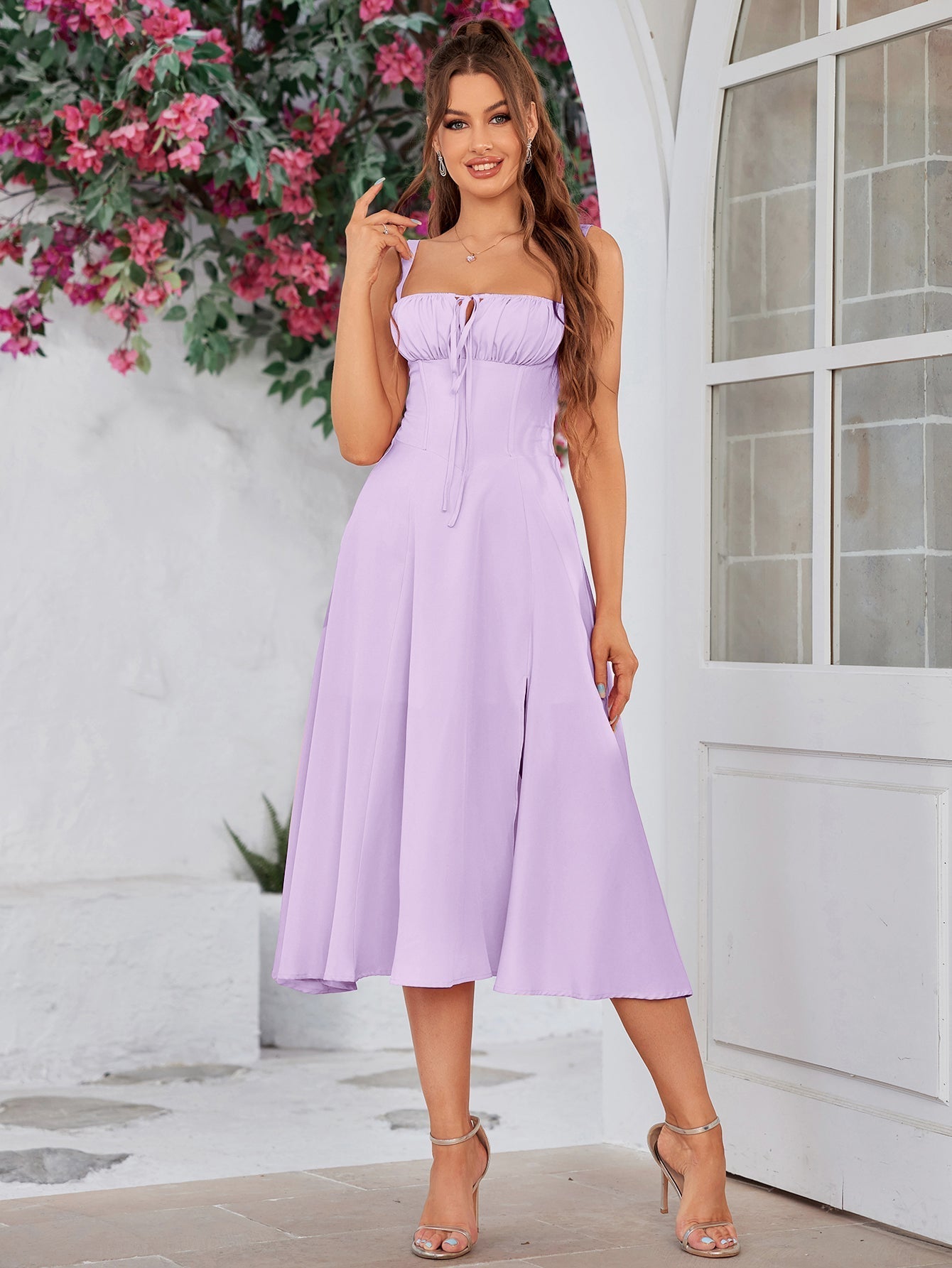 Midi dress with ruched bust and split thigh - View 52 | WEUXS