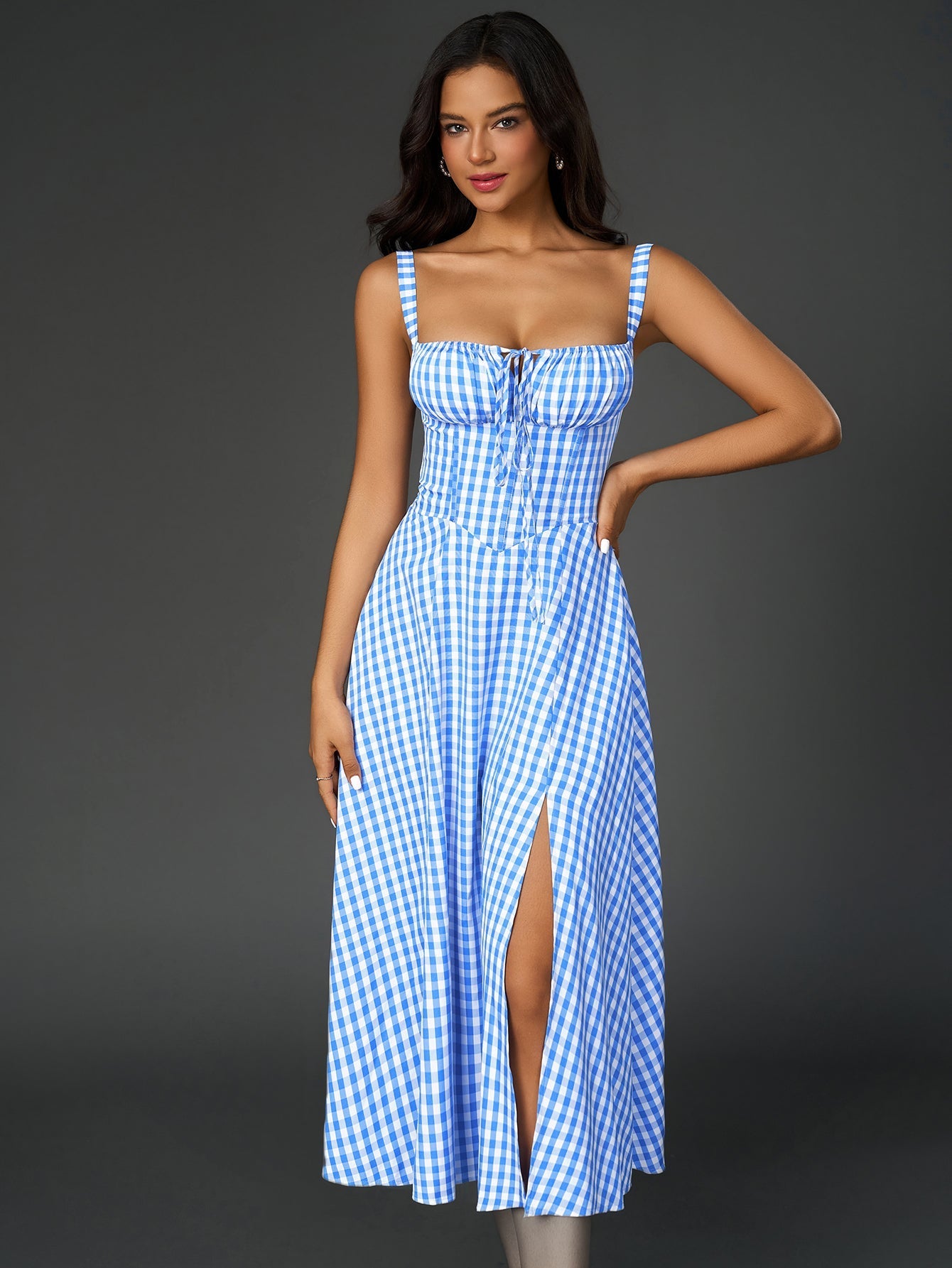 Midi dress with ruched bust and split thigh - View 82 | WEUXS