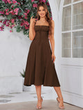 ruched bust cami split thigh dress#color_brown