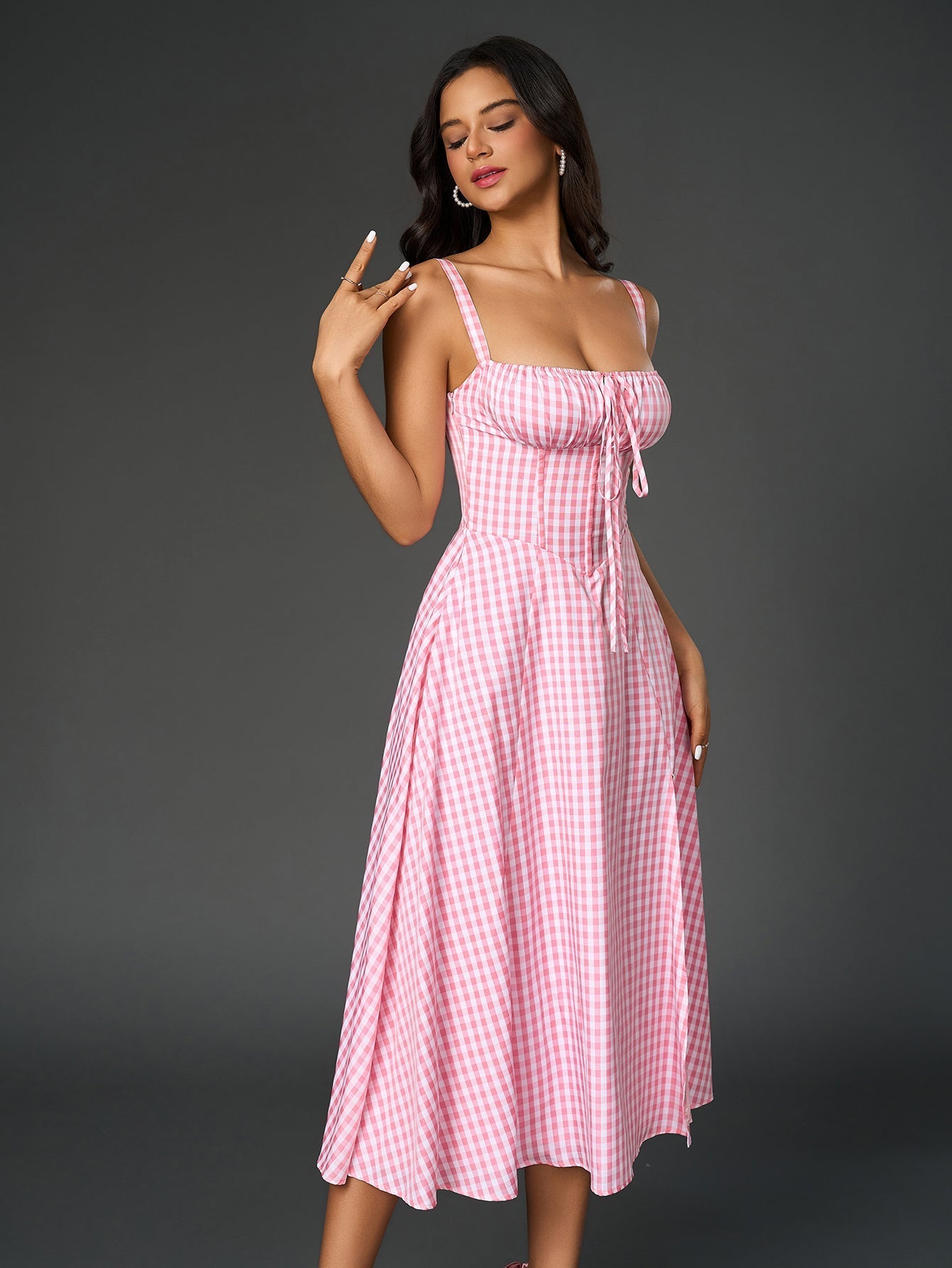 Midi dress with ruched bust and split thigh - View 75 | WEUXS